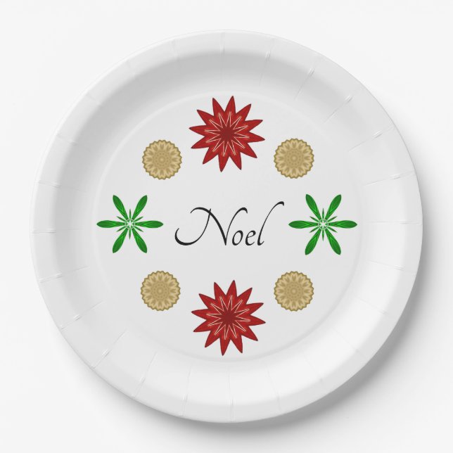 Red Green and Gold Noel Paper Plate (Front)