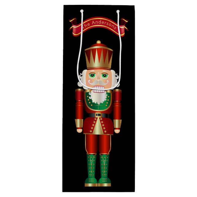Red Green and Gold Nutcracker  Wine Gift Bag (Front)