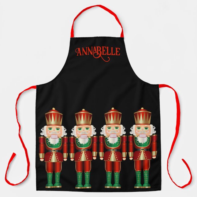 Red Green and Gold Nutcrackers Personalise Apron (Front)