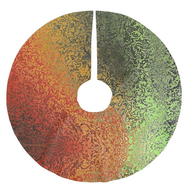 Red Green And Gold Pattern  Brushed Polyester Tree Skirt (Front)
