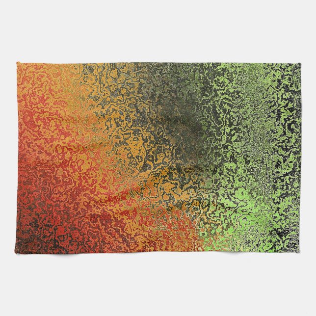 Red Green And Gold Pattern Tea Towel (Horizontal)
