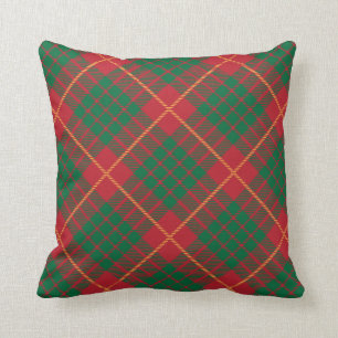 Red green and gold plaid pattern cushion
