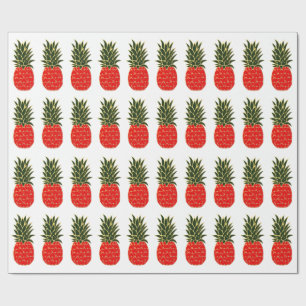 Red Green and Gold Tropical Christmas Pineapples Wrapping Paper