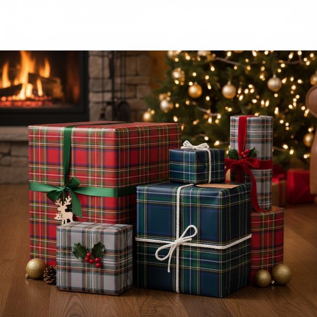 Red, Green, and Grey Tartan Wrapping Paper Flat  (Creator Uploaded)