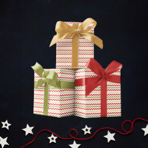 Red, Green, and Light Gold Christmas ZigZag  Wrapping Paper Sheet