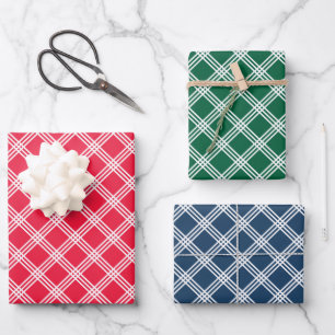 Red Green and Navy Modern Plaid Pattern Wrapping Paper Sheet