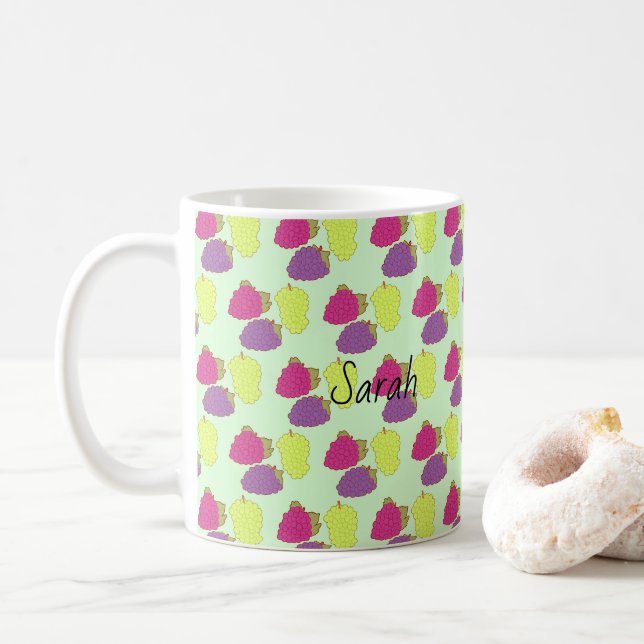 Red,Green And Purple Grapes Coffee Mug (With Donut)