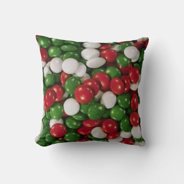 Red Green and White Christmas Candy Cushion (Front)