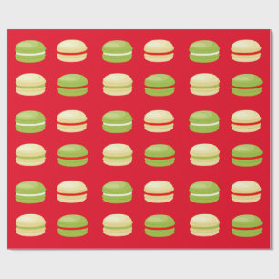 Red Green and White Christmas French Macarons Wrapping Paper