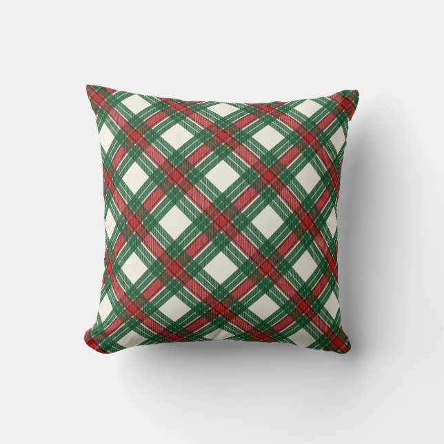 Red Green and White Christmas Tartan Plaid Cushion (Front)