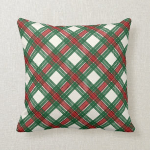 Red Green and White Christmas Tartan Plaid Cushion
