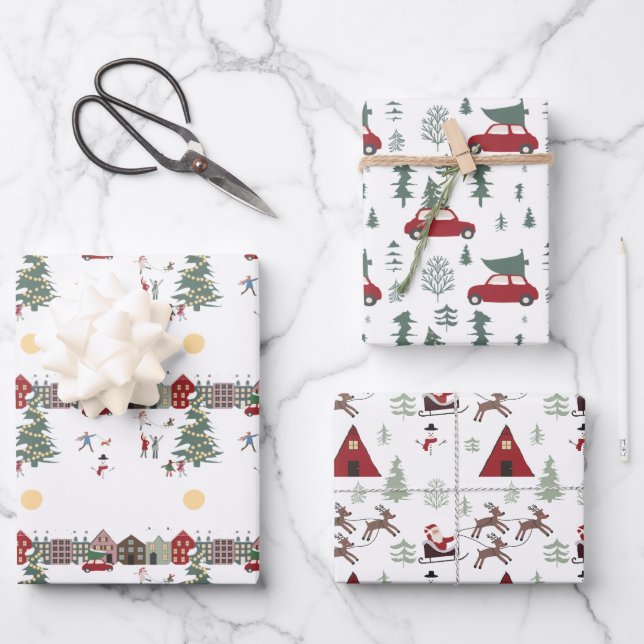 Red Green and White Christmas  Wrapping Paper Sheet (Front)