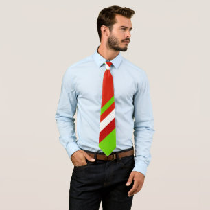 Red Green and White Diagonal Stripes Tie