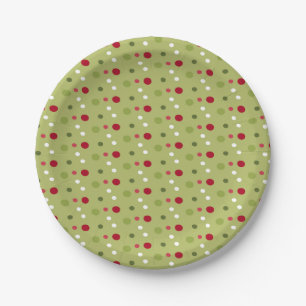 Red, Green, and White Dots with Green Back Paper Plate