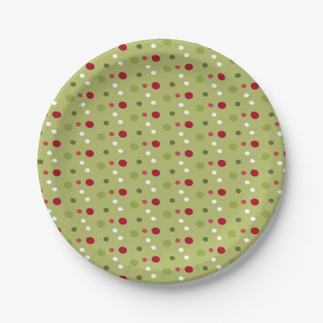 Red, Green, and White Dots with Green Back  Paper Plate (Front)