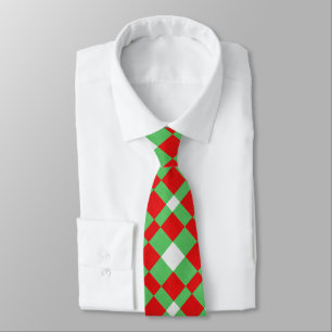 Red Green and White Fabric Geometric Texture Tie