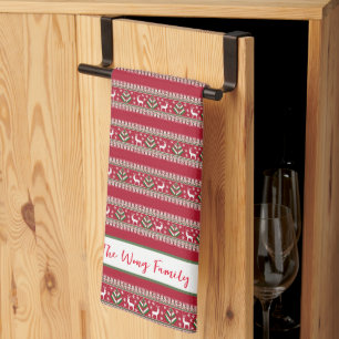 Red Green and White Fair Isle Christmas Tea Towel