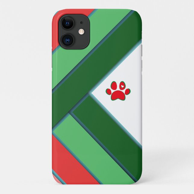 Red, green and white geometric paw print Case-Mate iPhone case (Back)