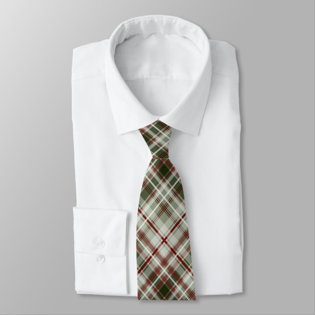red green and white holiday Christmas plaid Tie (Tied)
