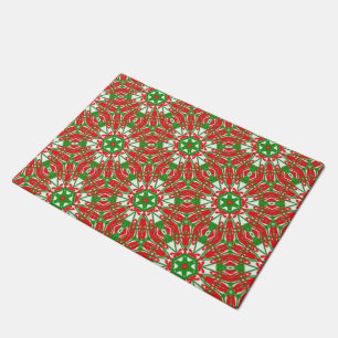 Red, Green and White Kaleidoscope 3376 Doormat