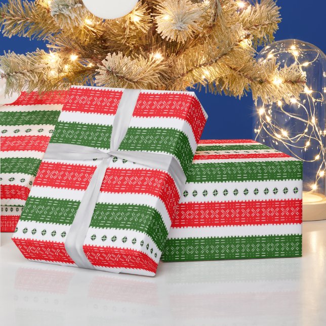 Red Green And White Mudcloth Wrapping Paper (Holidays)