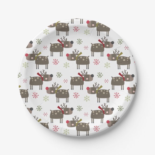 Red, Green, and White Reindeer   Paper Plate (Front)