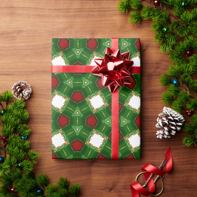 Red, Green and White Shapes Wrapping Paper (Holiday Gift)