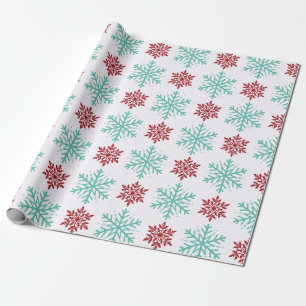 Red, Green, and White Snowflake Lane Christmas Wra Wrapping Paper