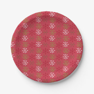 Red, Green, and White Snowflakes  Paper Plate
