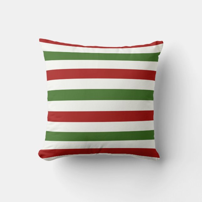 Red, green  and White Stripe Christmas Pillow (Front)