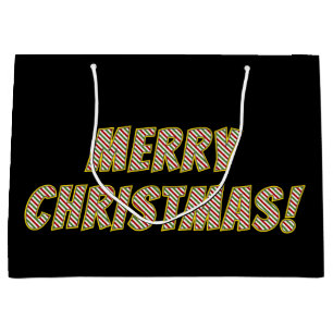 Red, Green and White Striped "MERRY CHRISTMAS!" Large Gift Bag