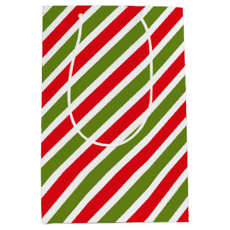 red green and white striped pattern medium gift bag
