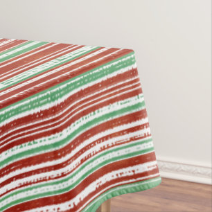 Red, Green, and White Striped Pattern Tablecloth