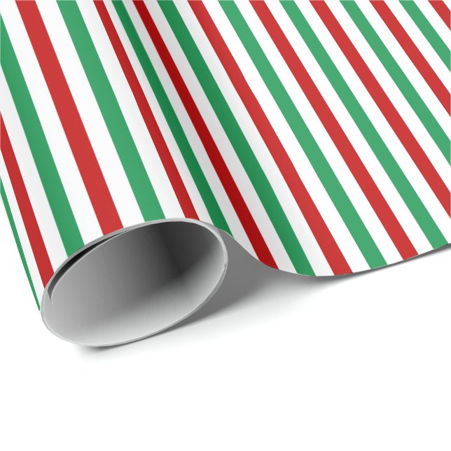 Red, Green and White Stripes | Christmas Wrapping Paper (Roll Corner)