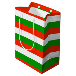Red, Green and White Stripes  Medium Gift Bag