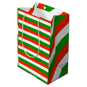 Red, Green and White Stripes   Medium Gift Bag