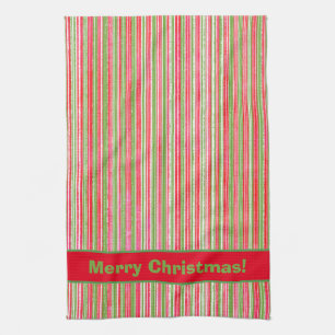 Red, Green, and White Stripes Monogram Tea Towel