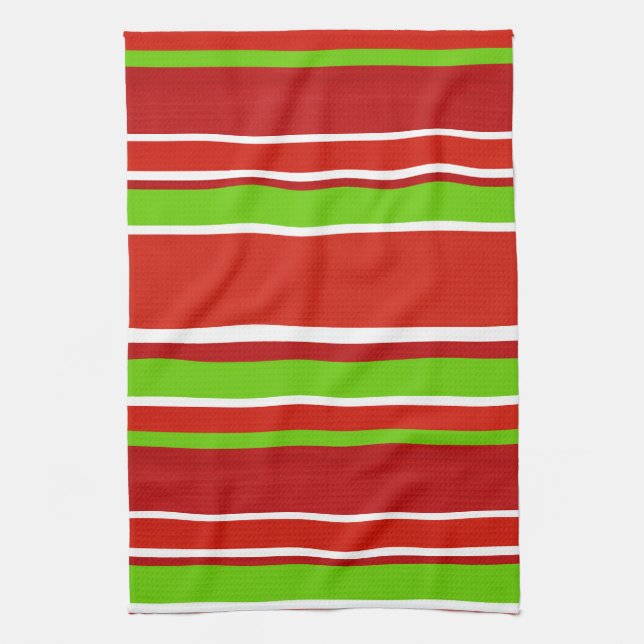 Red Green and White Stripes Tea Towel (Vertical)