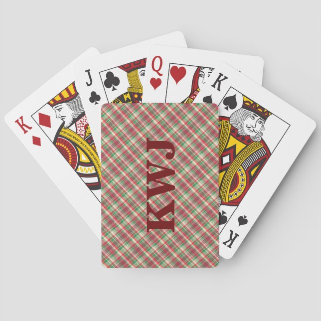 Red Green and White Tartan Plaid Pattern Playing Cards (Back)