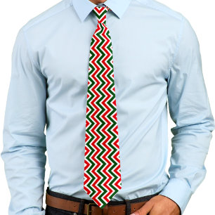 Red, Green, and White Zig Zag Chevron Pattern Tie