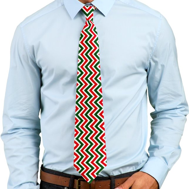 Red, Green, and White Zig Zag Chevron Pattern Tie (Creator Uploaded)