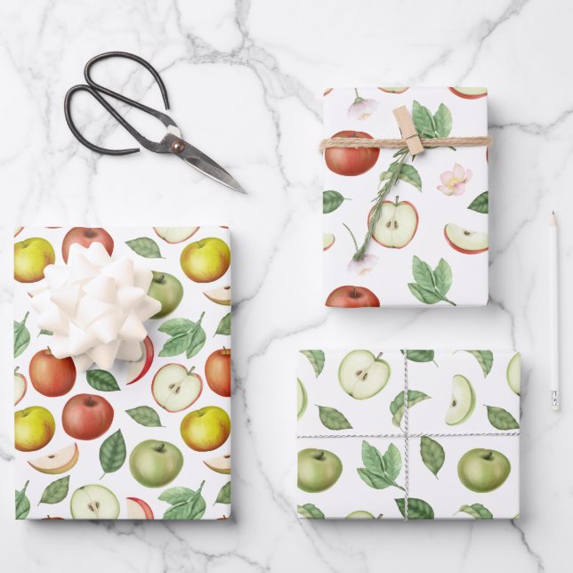 Red Green and Yellow Apples Wrapping Paper Sheet (Front)