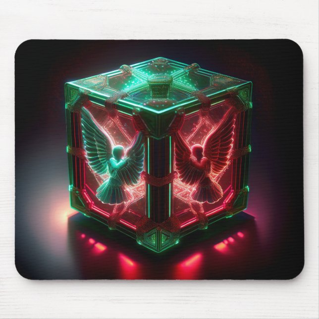 Red & Green Angels Watch Over Metallic Light Box Mouse Mat (Front)