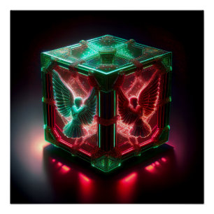 Red & Green Angels Watch Over Metallic Light Box Poster