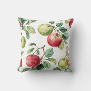 Red Green Apple Fruit Pattern Watercolor Rustic Cushion