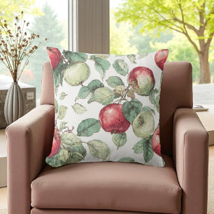 Red Green Apple Fruit Pattern Watercolor Rustic  Cushion