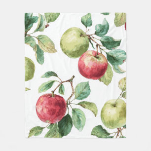 Red Green Apple Fruit Pattern Watercolor Rustic Fleece Blanket