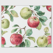Red Green Apple Fruit Pattern Watercolor Rustic