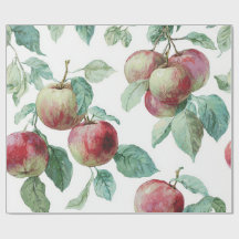 Red Green Apple Fruit Pattern Watercolor Rustic