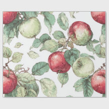 Red Green Apple Fruit Pattern Watercolor Rustic